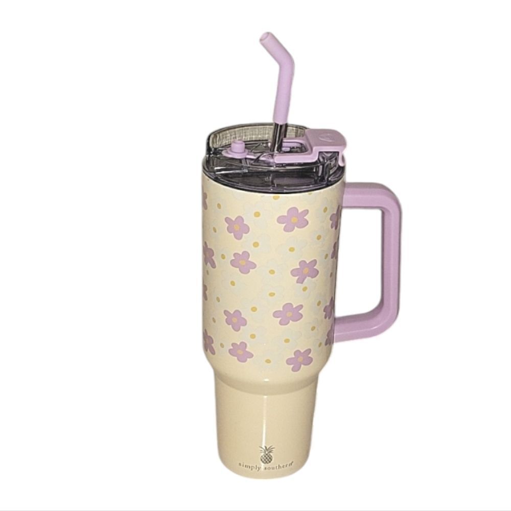 40oz Simply Southern Smile Tumbler Stainless Steel Eater Bottle Flowers